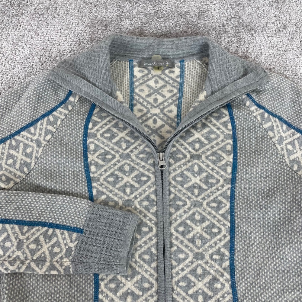 Smartwool Sweater Womens Small Merino Wool Full Zip Up Sweatshirt Geometric Gray